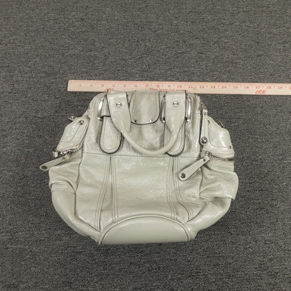 Hype Satchel Bag Womens Medium White Faux Leather Top Handle Zip Shoulder Bag - Picture 10 of 12